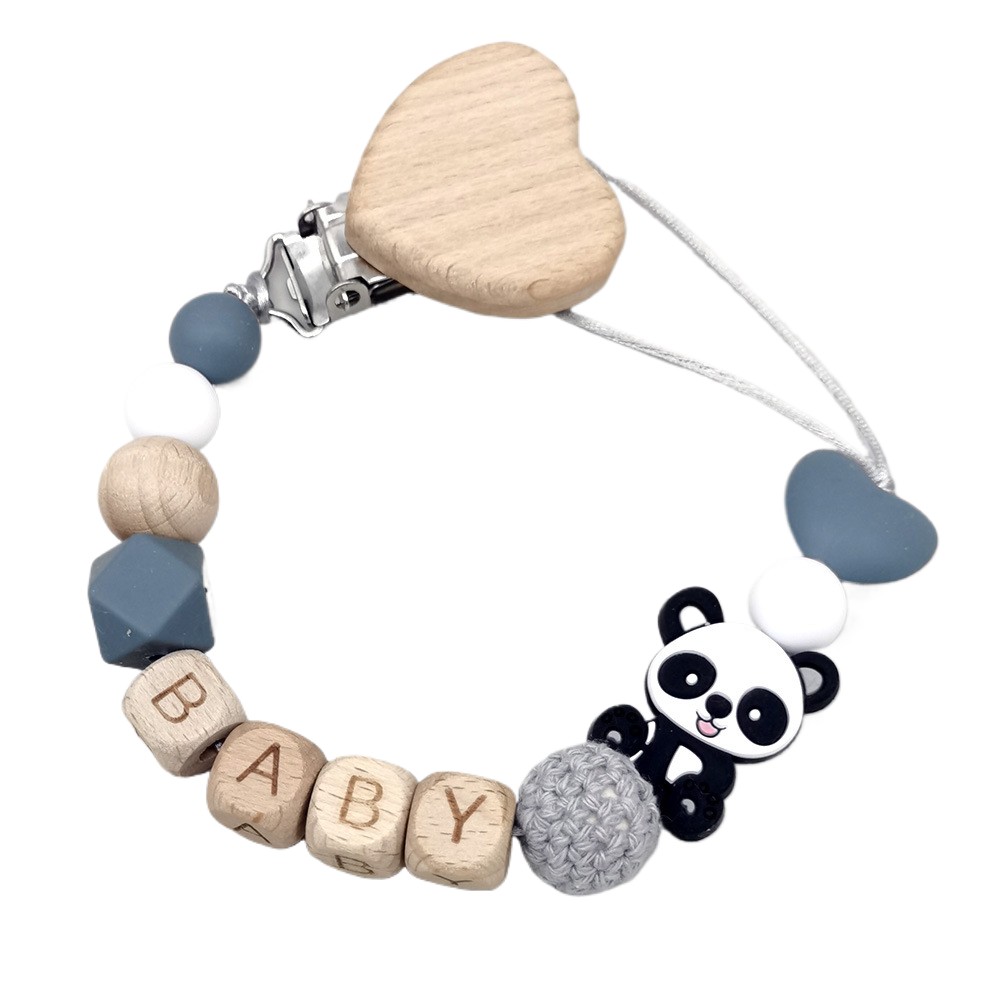 Baby Products Name - Ahşap Kişiselleştirilmiş Bebek Emzik Zinciri Sevimli