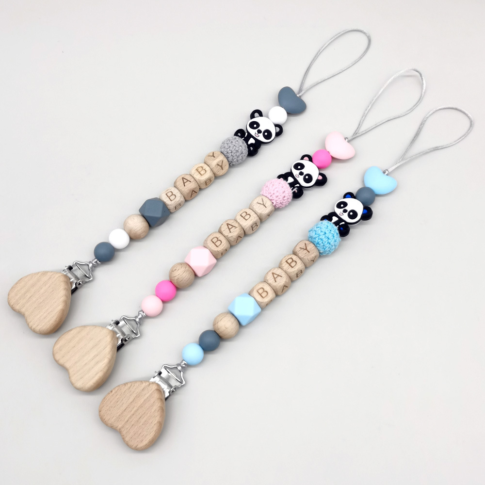 Baby Products Name - Ahşap Kişiselleştirilmiş Bebek Emzik Zinciri BPA